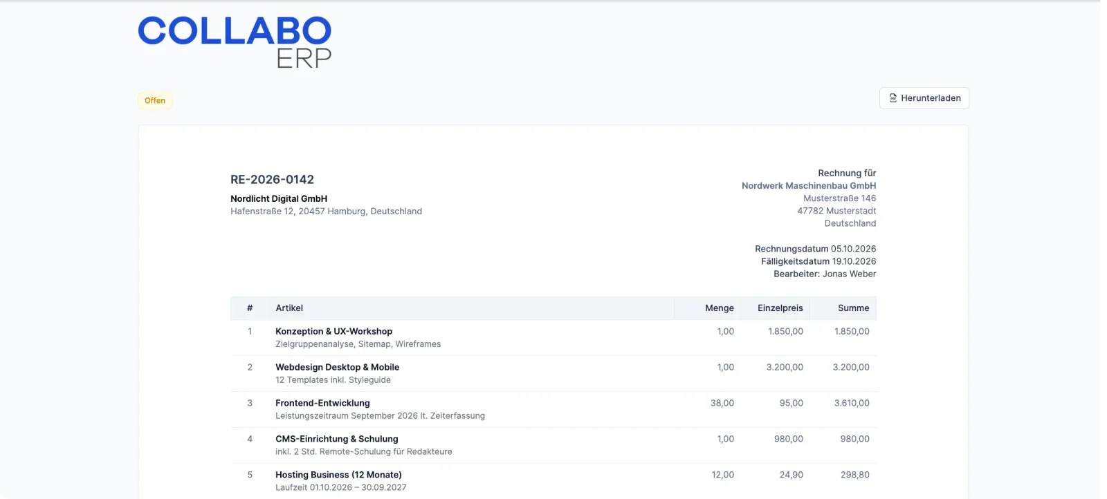 Rechnung im Collabo ERP Kundenportal