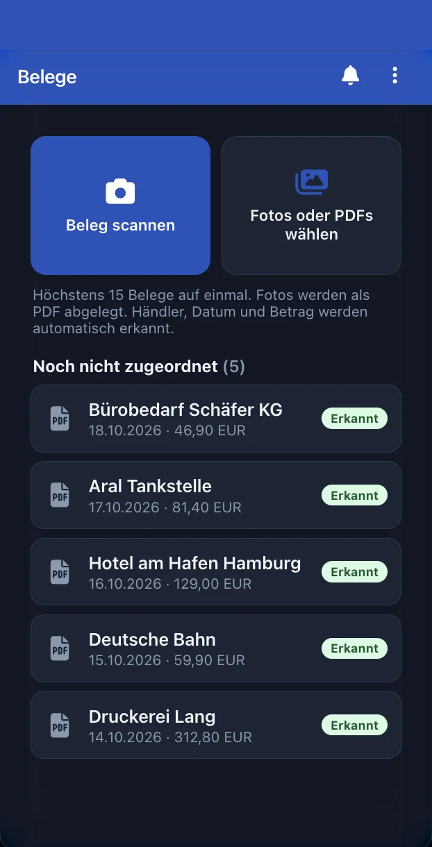 Belege & Buchhaltung in der App