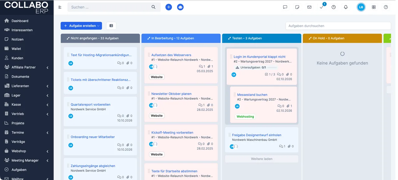 Projekte & Aufgaben in Collabo ERP